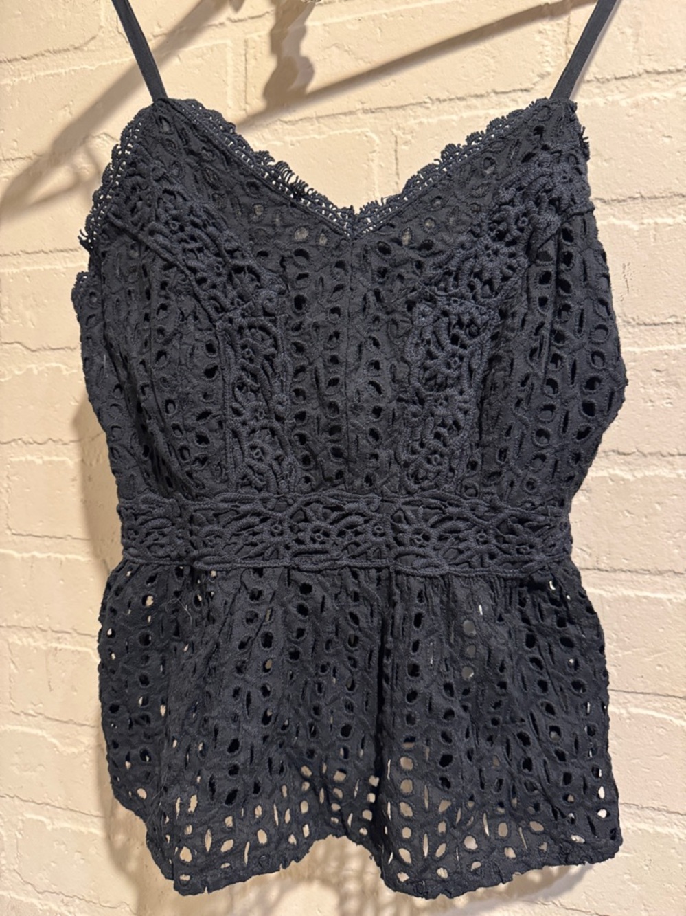 Japna peplum tank top eyelet smocked back NeW small black adjustable straps